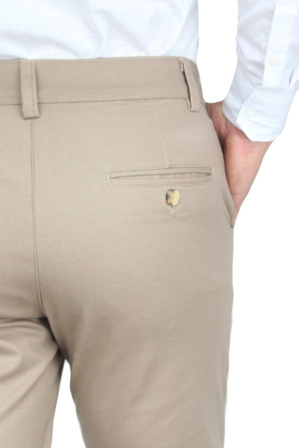 Pantalón Color Caqui Regular Stretch De Algodón Para Caballero